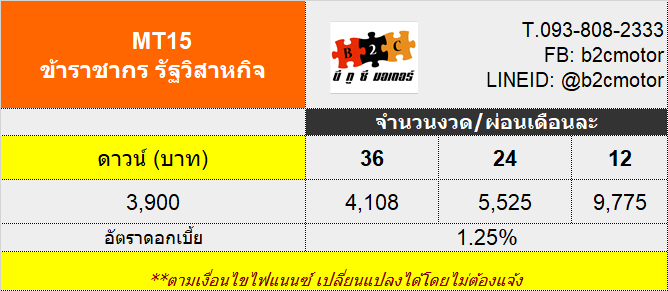 ตารางผ่อน ดอกเบี้ยข้าราชการ ยามาฮ่า MT15