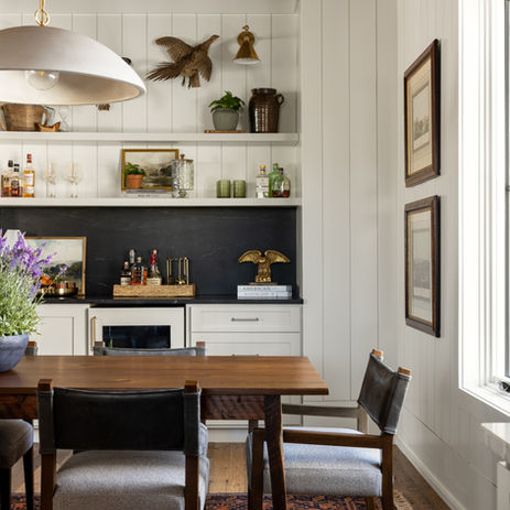 Hunting lodge located in Blackstock, SC, luxury hunting cabin. Dining room with white walls