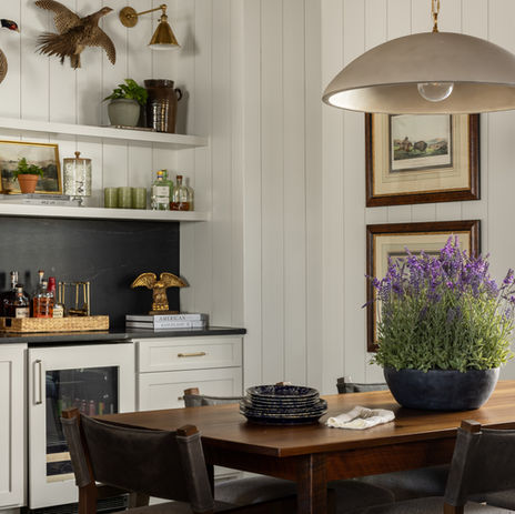 Hunting lodge located in Blackstock, SC, luxury hunting cabin. Dining room with white walls