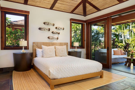 Japanese inspired guest house bedroom at Hualalai vacation rental home with ocean view