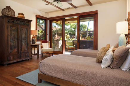 Japanese inspired guest bedroom at Hualalai vacation rental home with ocean view