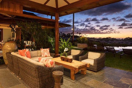 Sunset view of lanai at Hualalai vacation rental home with ocean view