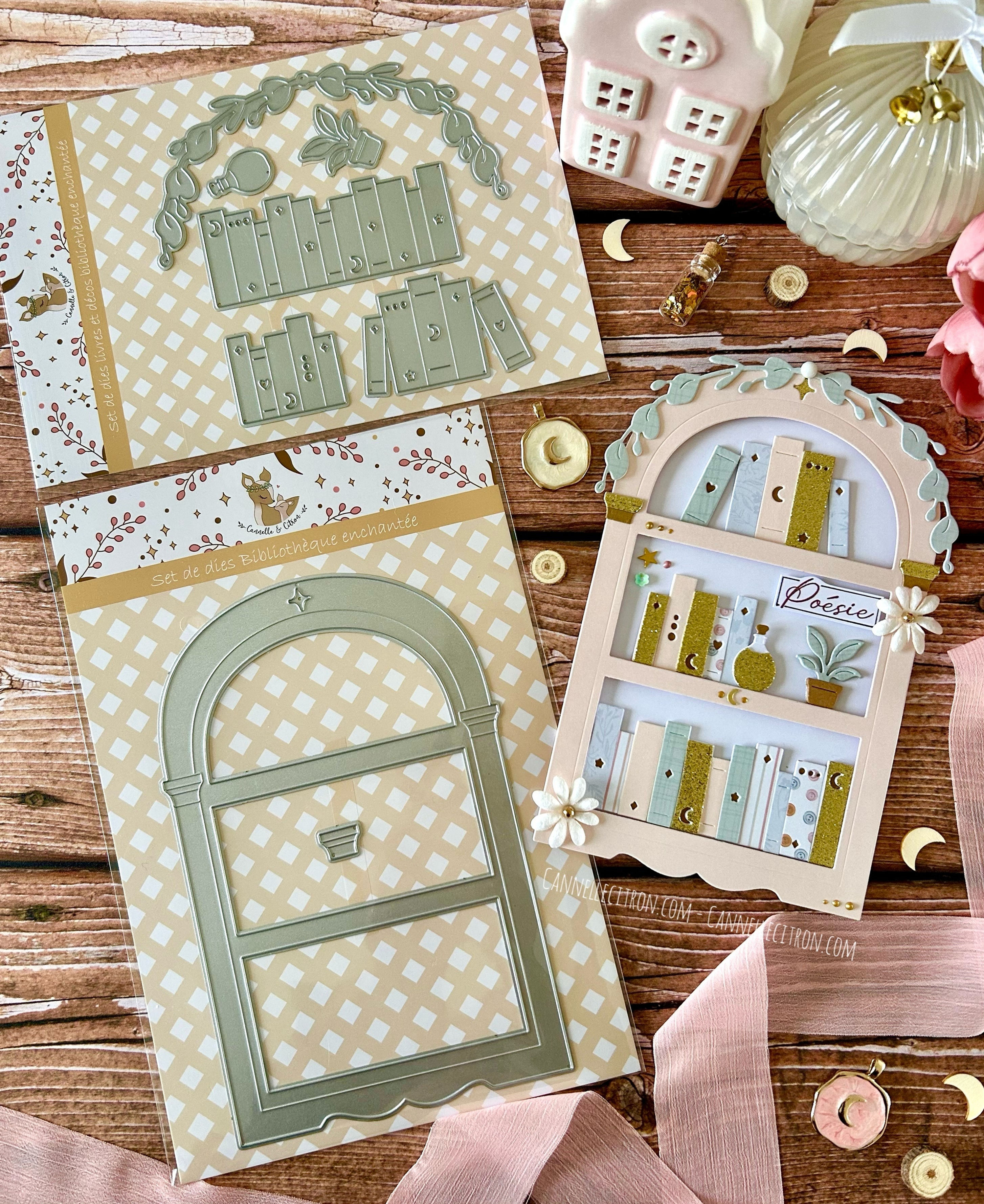 Pack de 2 dies : Bibliothèque enchantée + Livres et décos bibliothèque enchantée