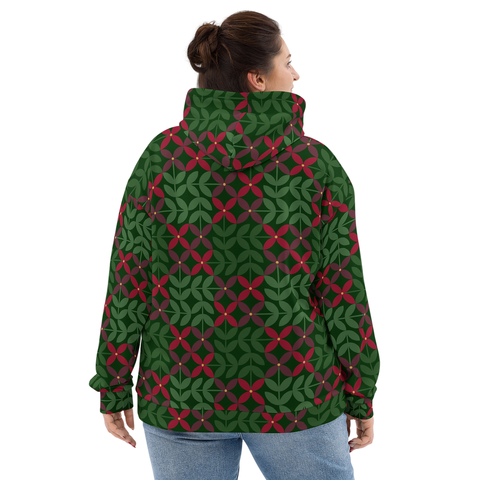 Thumbnail: Dutch Windmill Flowers in Cranberry - Unisex Hoodie
