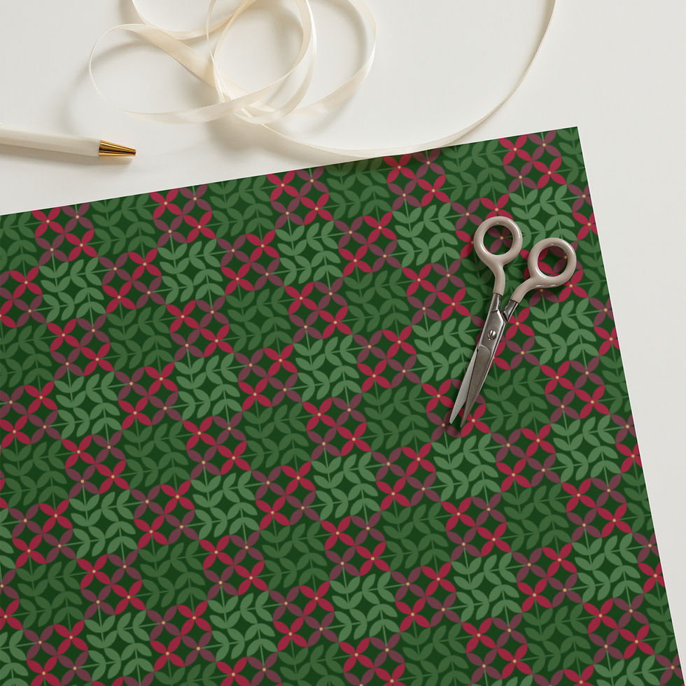 Thumbnail: Dutch Windmill Florals in Cranberry - Wrapping paper sheets