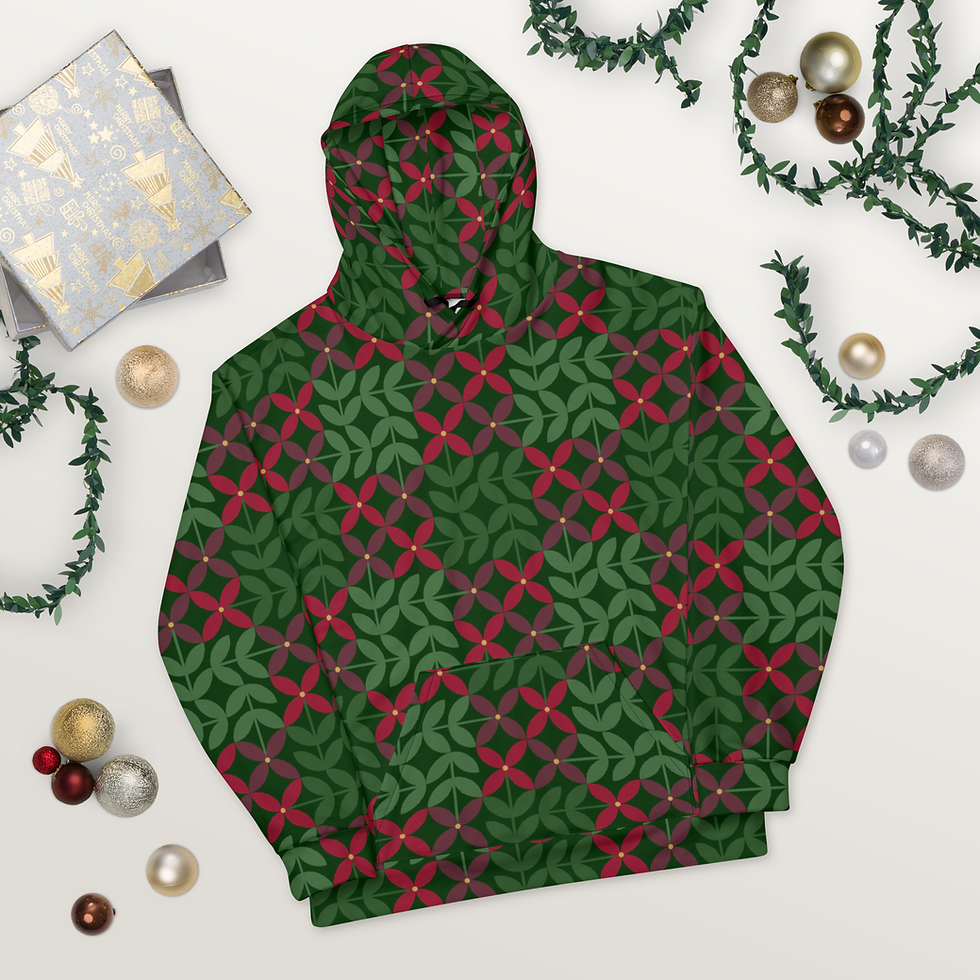 Thumbnail: Dutch Windmill Flowers in Cranberry - Unisex Hoodie