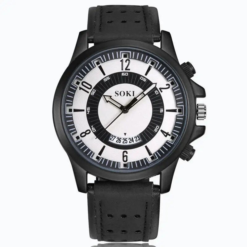 Thumbnail: Fashion Retro Mens Watches Classic Leather Strap Casual Quartz Wrist Watch for