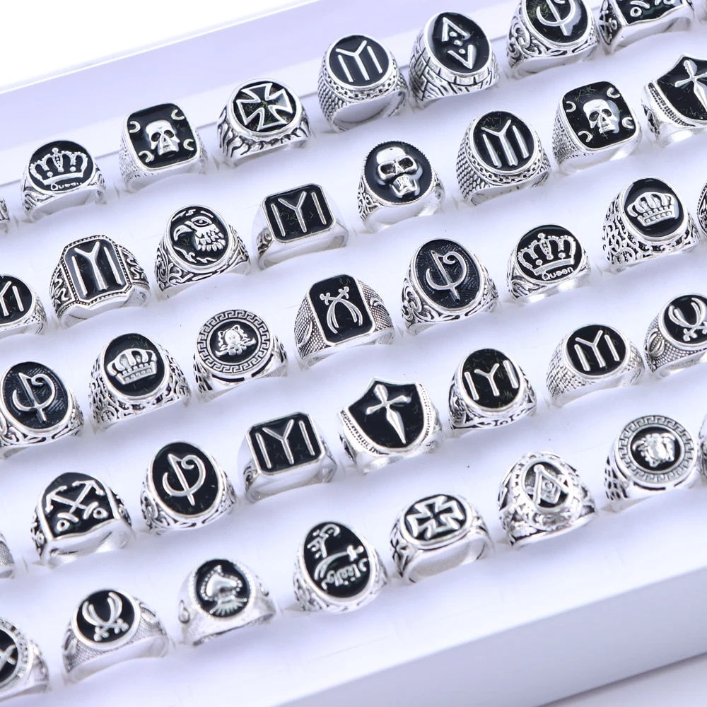 10Pcs/Lot Fashion Punk Vintage Geometry Metal Rings For Men Women Retro Gothic