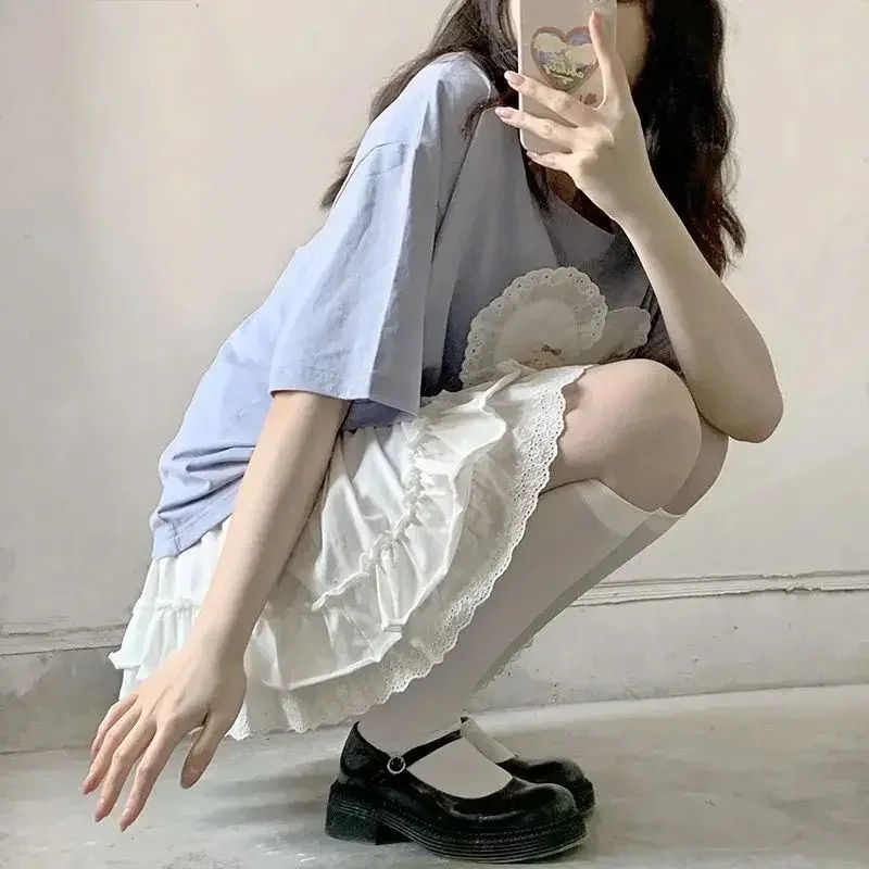 Thumbnail: 2024 Korean Fashion White Lace Mini Skirt for Women Girl A-line Short Skirt Kaw