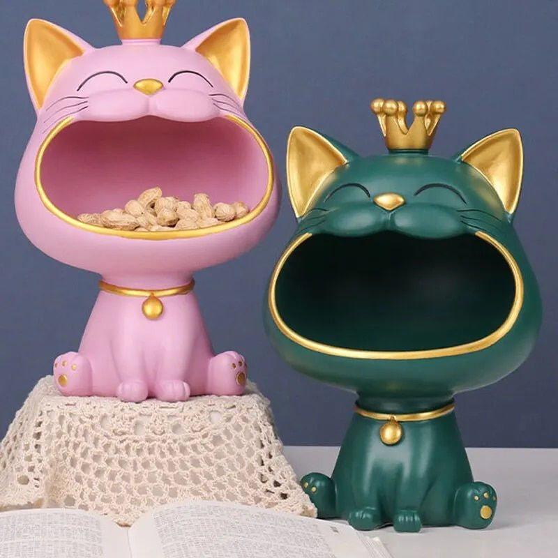 Thumbnail: Fortune Crown Big Mouth Cat Entrance Key Storage Tray Decorative Ornament, Ligh