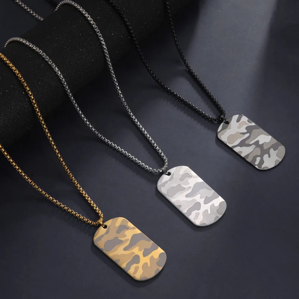 Camouflage Military Pendant Necklace for Men Stainless Steel Hip Hop Jewelry Bo