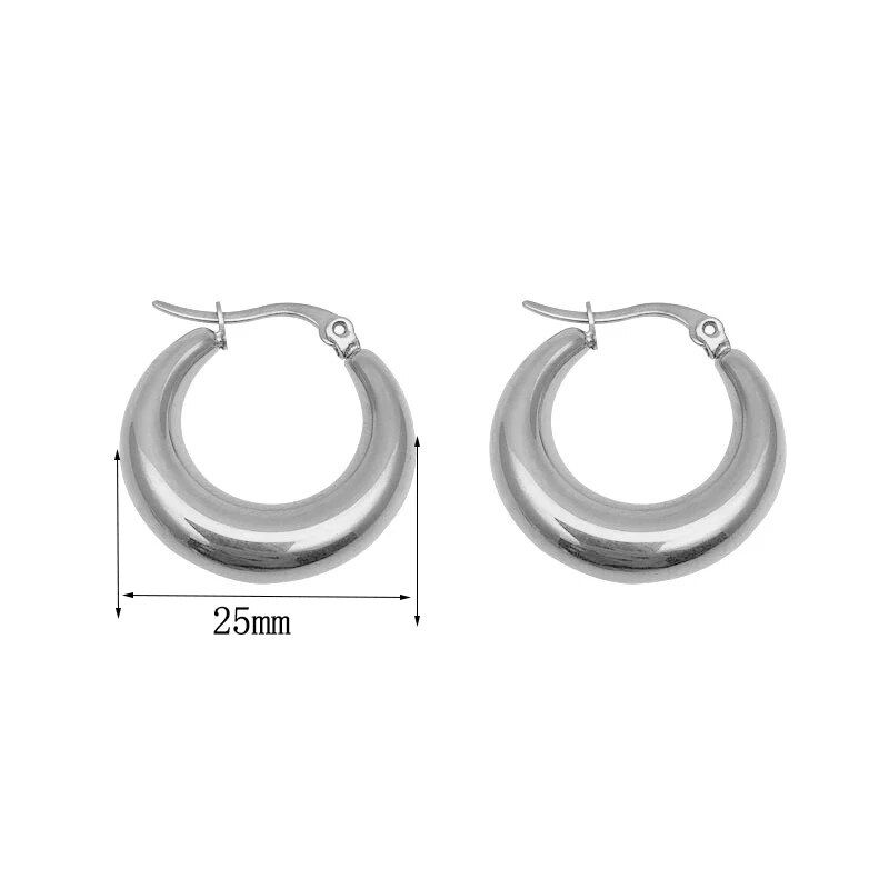 Thumbnail: ANENJERY Silver Color Chunky Hoop Earrings for Women Men Punk Geometric Earring