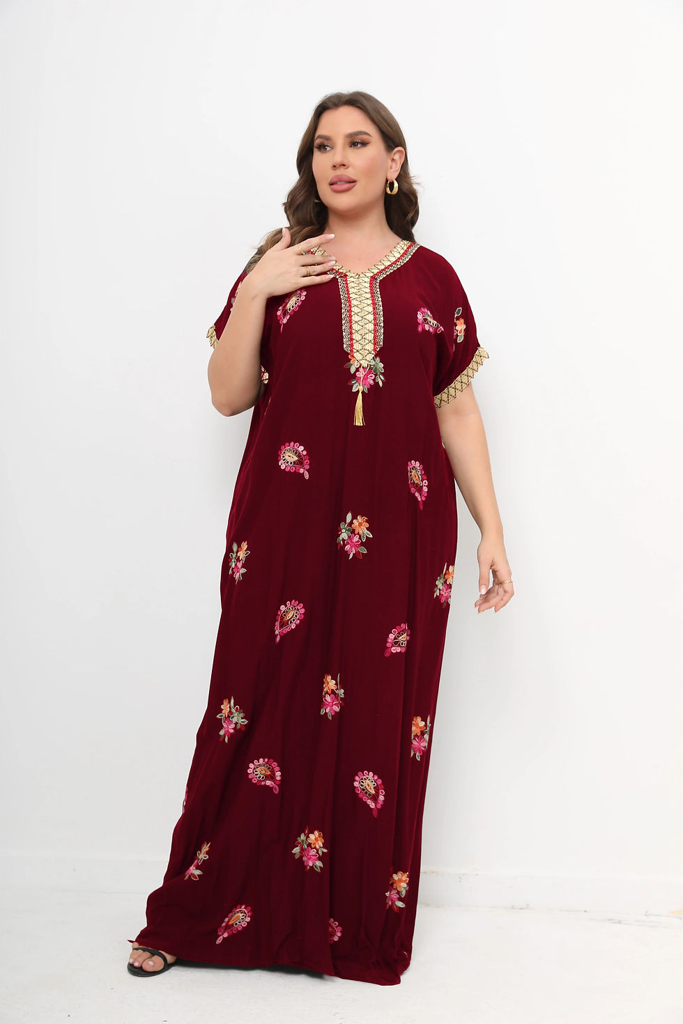 Miniatiūra: 2 Pieces Set African Dresses For Women Cotton O-neck Jilbab Short Sleeves Kafta