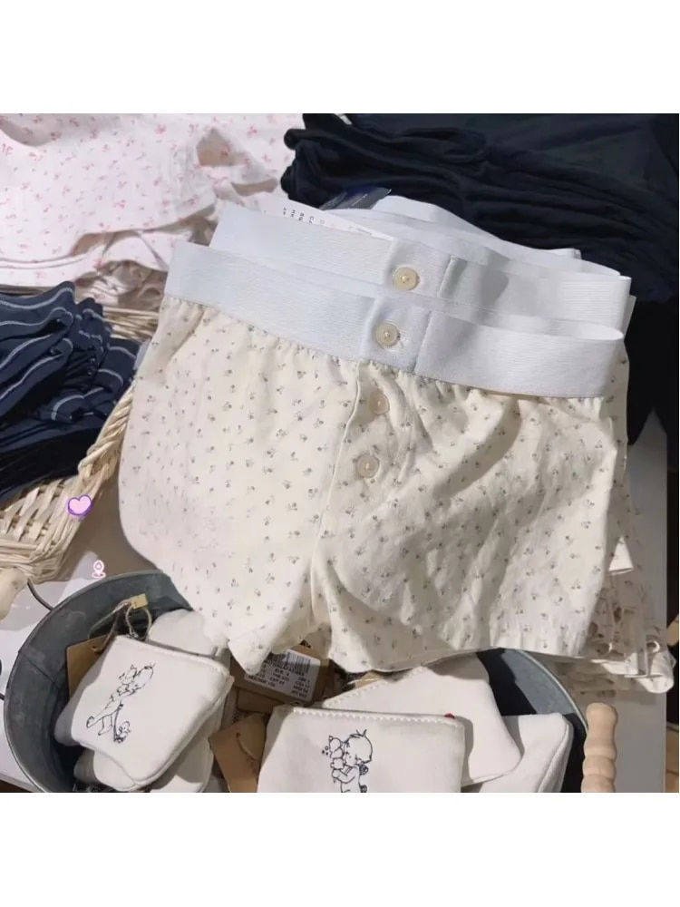 Thumbnail: Casual Women Soft Cotton Front Buttons Shorts 2023 Summer Vintage Low Waist Fem