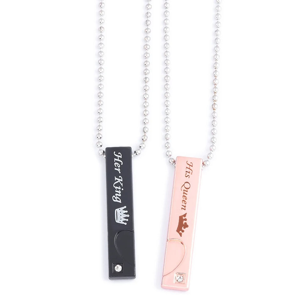Thumbnail: A Pairs His Queen Her King Couple Necklace Black Heart Crown Heart Matching Nec