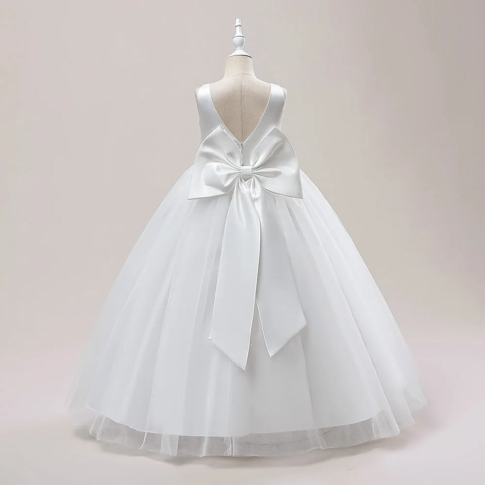 Thumbnail: Big Bow Girls Bridesmaids Dress Long White Wedding Party Prom Pageant Princess