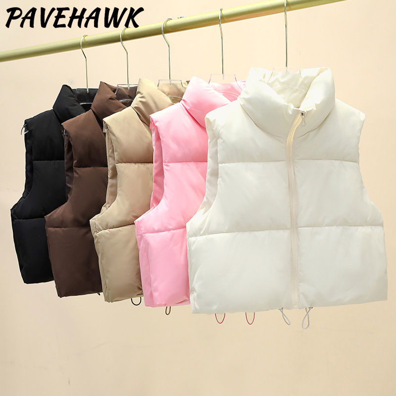 Thumbnail: Women Autumn Winter Short Down Vest Stand Collar Warm Casual Elegant Sleeveless