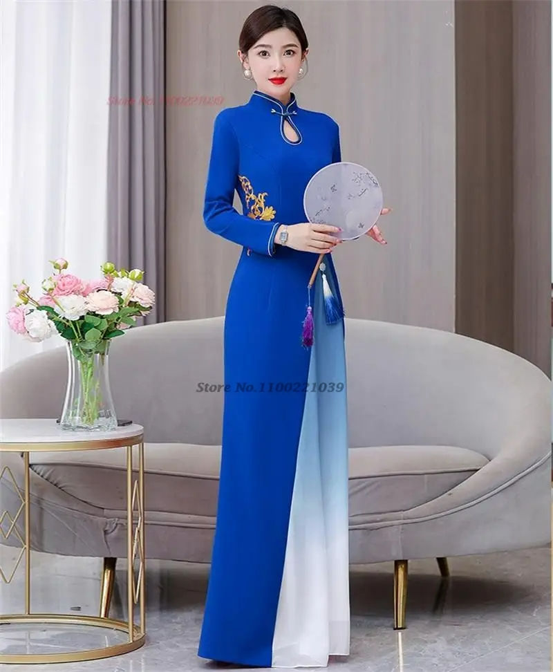 Thumbnail: 2024 vietnam traditional dress aodai chinese improved qipao national flower emb