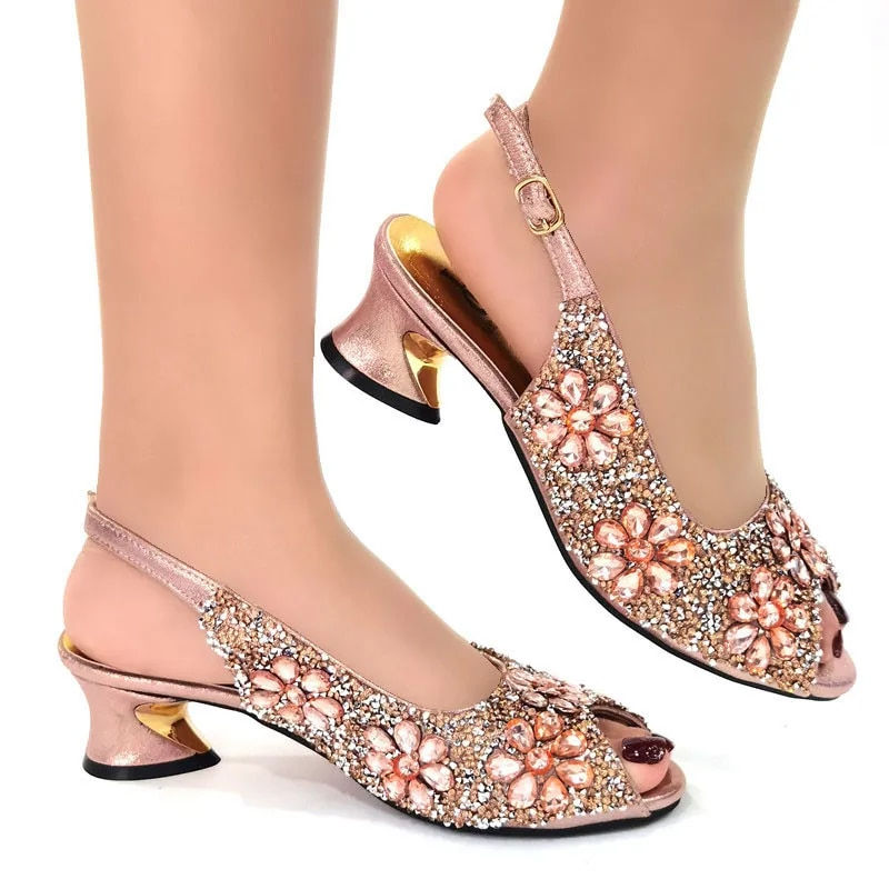 Thumbnail: 2022 Women's Party Sandals Fashion Full Diamond Flower Design Heel High 5CM Cha