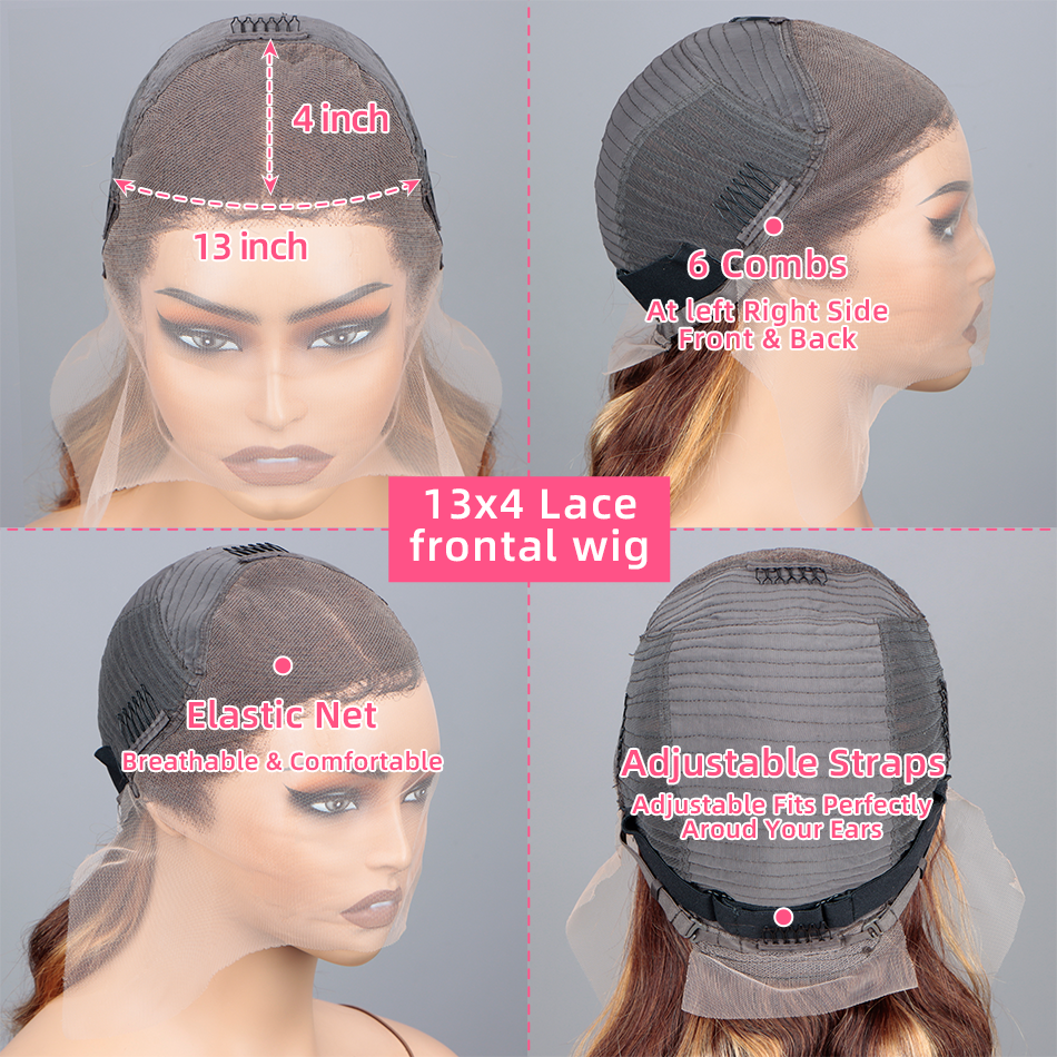 Miniature : Highlight Body Wave Wig Human Hair 13x4 HD Lace Front Human Hair Wigs For Women