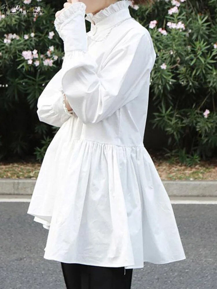Thumbnail: ZANZEA Vintage Women Long Sleeve Ruffles Shirt Fashion Spring Asymmetrical Blou