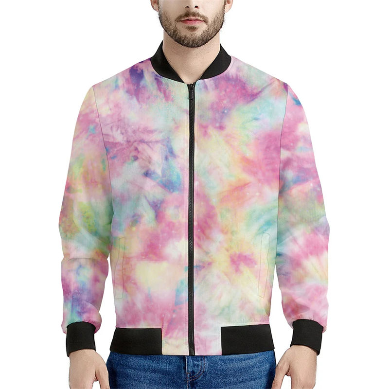 Thumbnail: Tie Dye Rainbow Print Colorful Mens Bomber Jackets 2024 Newest Fashion Men Wome