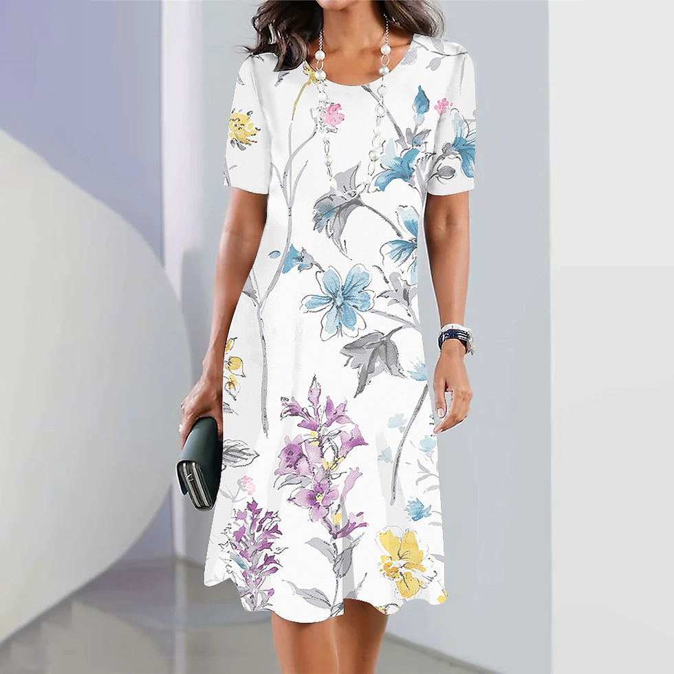 Thumbnail: New Dress Fashion Woman Summer White Printing O Neck Short Sleeve Sundresses Ca
