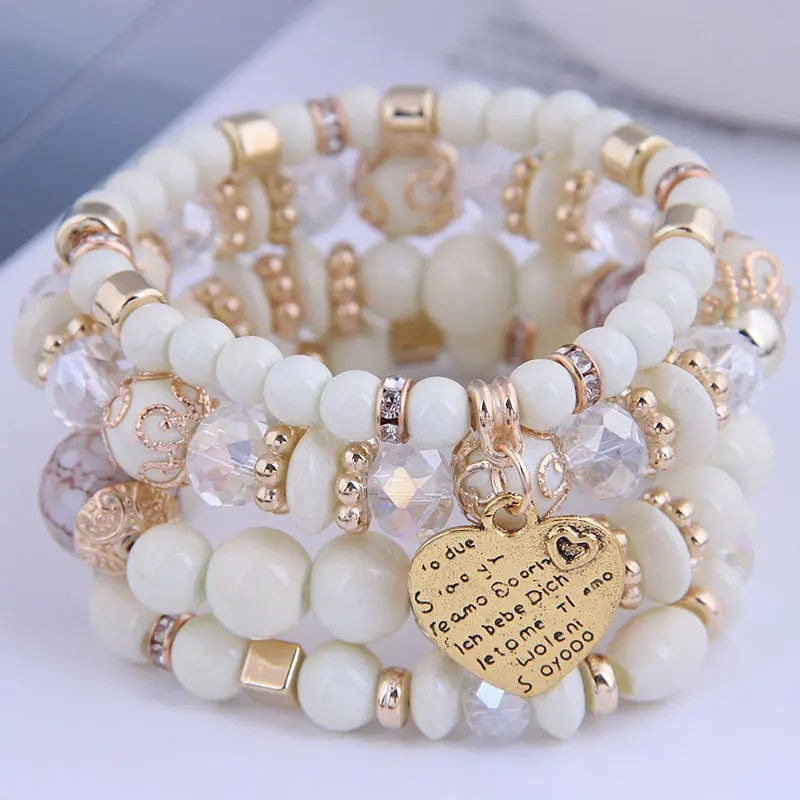 Miniatura: New 4-piece/set Bohemian Love Pendant Crystal Beaded Bracelet Retro EthnicBrace