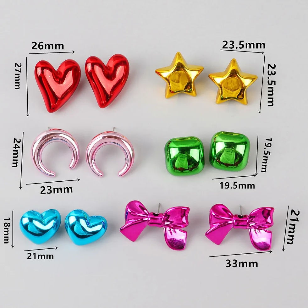 縮圖：New 6 pair/set Metallic Color Acrylic Y2K Stud Earrings for Women Rock Heart Mo