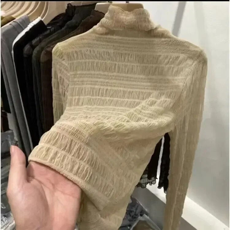 Thumbnail: New Transparent Women Lace Blouse 5 Colors Female Bottoming Blouses S-2XL Size