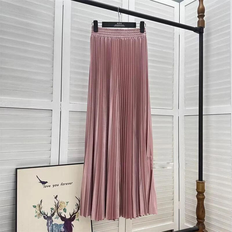 縮圖：2023 97cm Basics Maxi Pleated Skirt for Women New Korean Casual All-match Solid