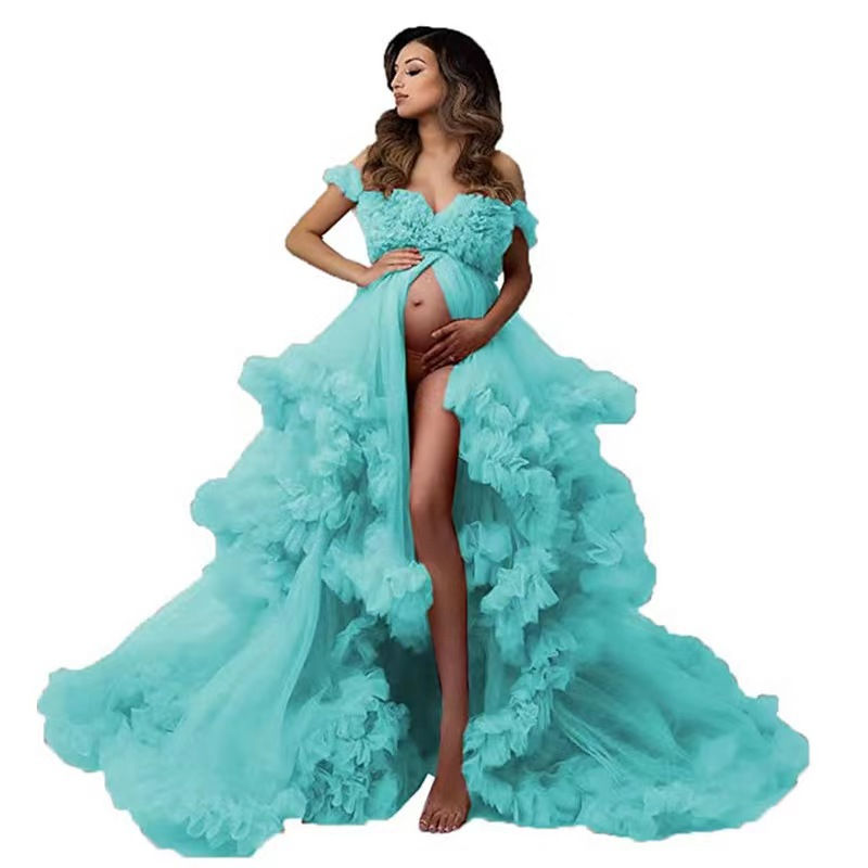 Thumbnail: Pregnant Mom One Shoulder Mesh Dress Photography Dress