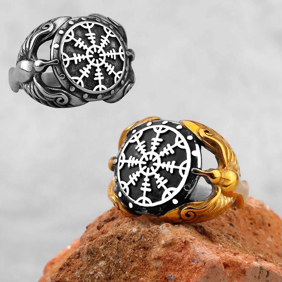 Thumbnail: Vintage Stainless Steel Viking Amulet Ring Norse Compass Runes Men and Women Ri