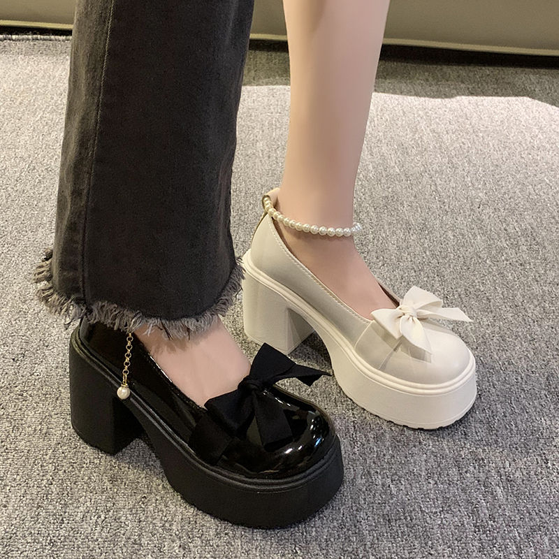 Μικρογραφία: 2024 Fashion Mary Jane Shoes Women's New Fashion Pearl Bow High Heels with Smal