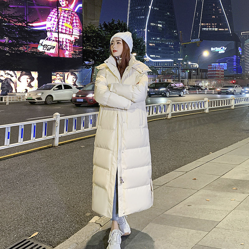 X-long Lengthened Thicken Warm Duck Down Hoodie Overcoat Women Plus Size Snowwe