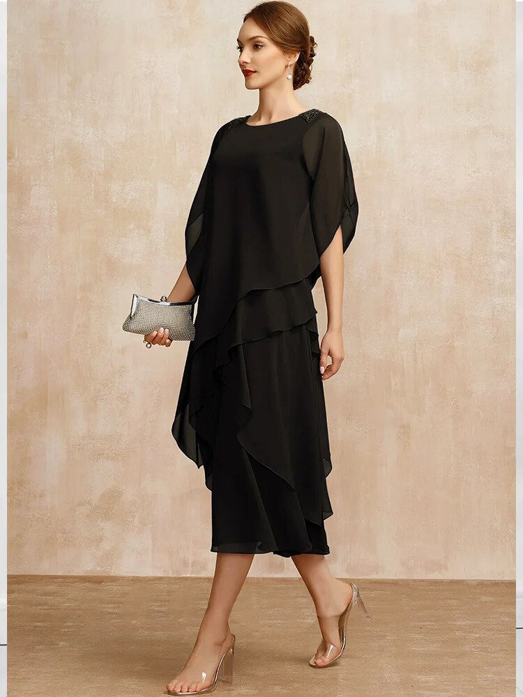 ภาพขนาดย่อ: Women's Dress Summer Irregular Midi Dresses Ladies Elegant Mesh Sleeve Birthday