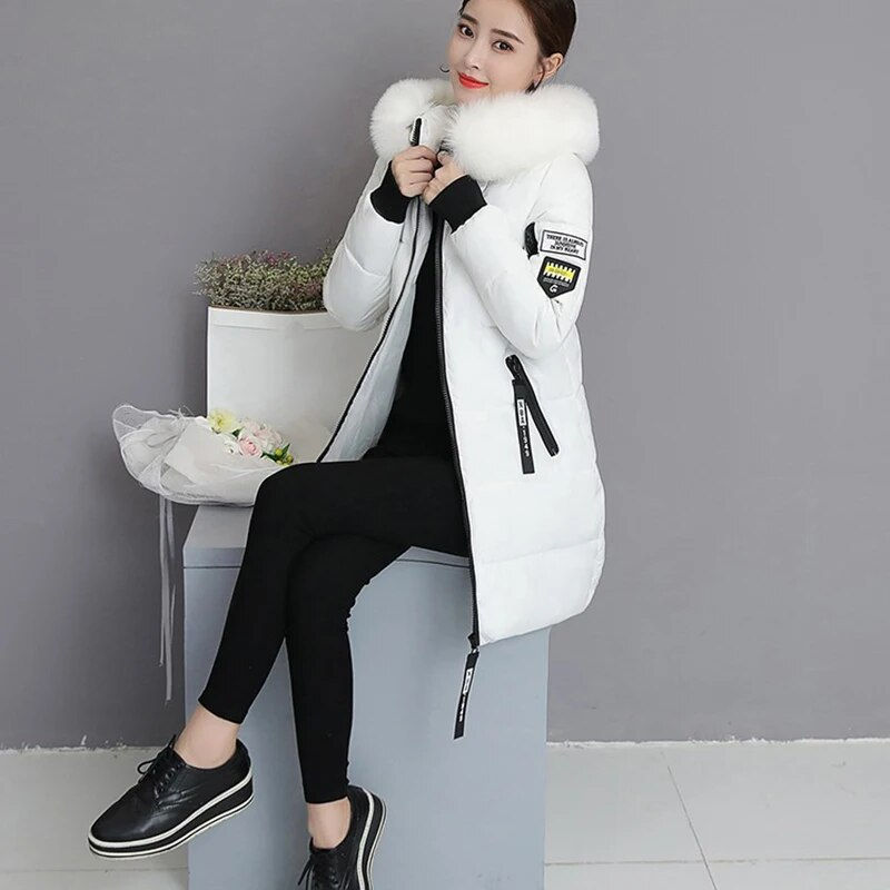 Thumbnail: 2023 Winter Down Cotton Jacket For Women Parka Big Fur Collar Hooded Thick Warm