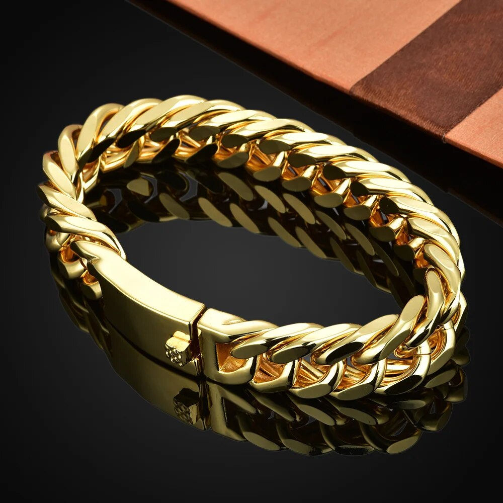 New Trendy Cuban Chain Bracelet for Men Hip-Hop Metal Bracelets Buckle Chains B