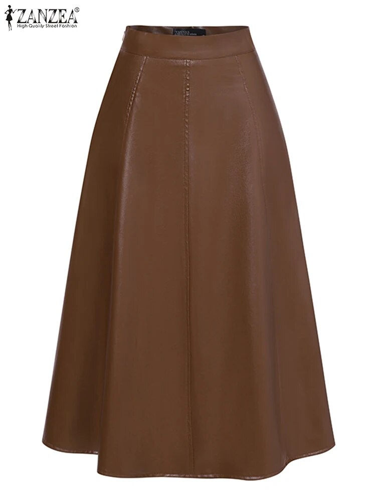 Thumbnail: ZANZEA Long Skirt Leather Skirt Fashion High Waist Skirt Women PU Office Lady S