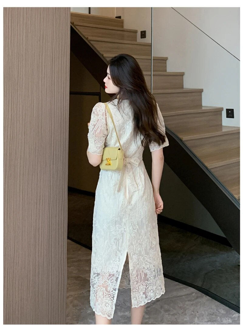 Miniatura: French Lace Midi Dresses for Women 2023 Summer New Elegant Party Female Clothes