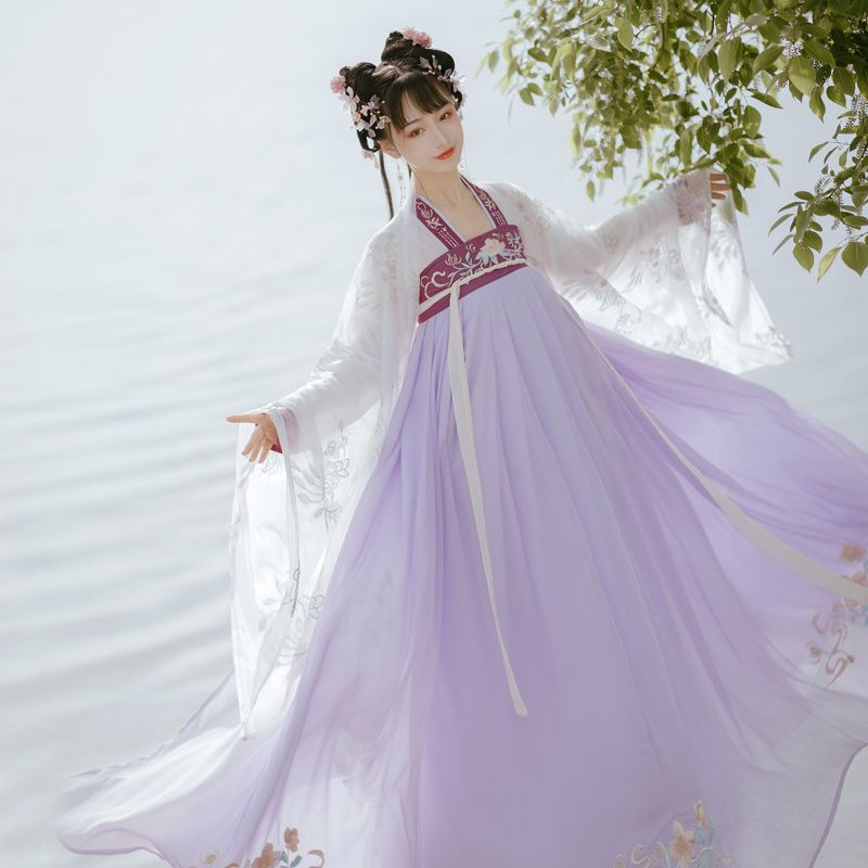 Thumbnail: One-piece Embroidery Placket Chest-high Dress