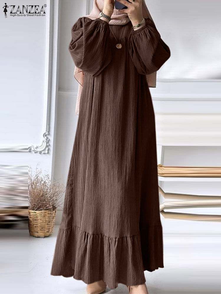 Miniaturebillede: ZANZEA Turkey Abaya Mulism Fashion Dresses Long Sleeve Maxi Sundress Abayas For