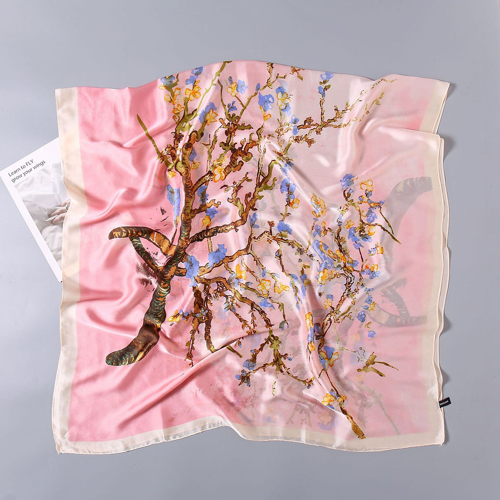 Thumbnail: Van Gogh Oil Painting Apricot Flowers Silk Scarf Women Designer Tree Shawl Long