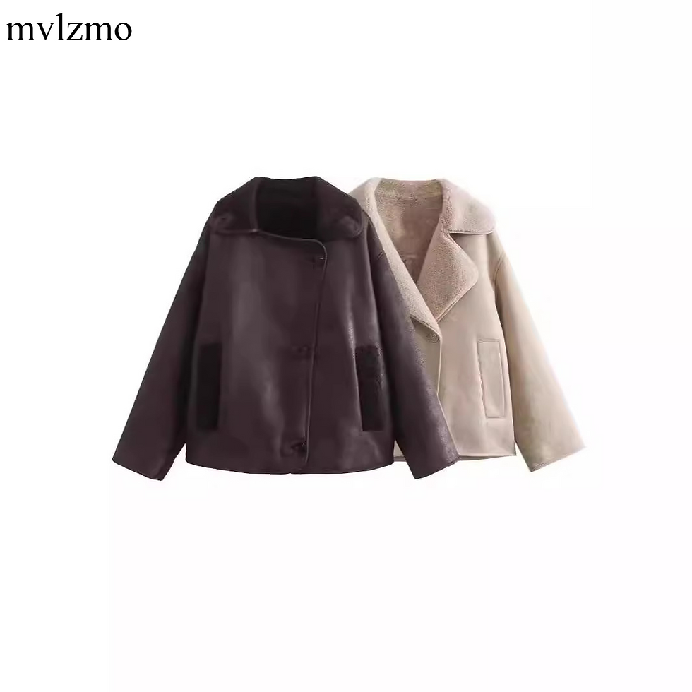 Thumbnail: Woman Thick Faux Leather Jackets for Women Coat Autumn Winter Warm Wool Blends