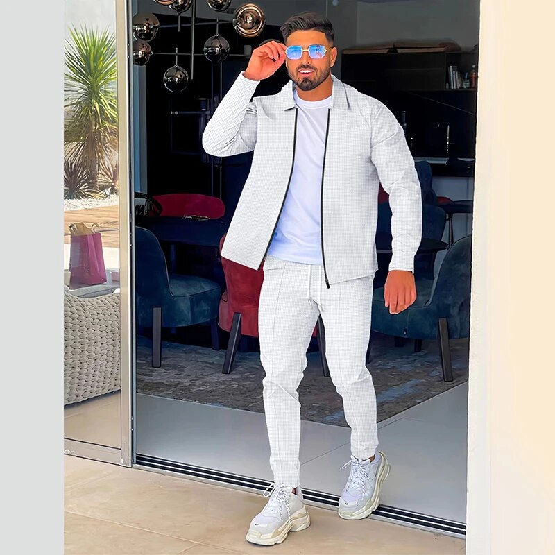 Miniaturebillede: 2024 New Men's Solid Color Training and Leisure Set Zipper Sports Trend Fashion