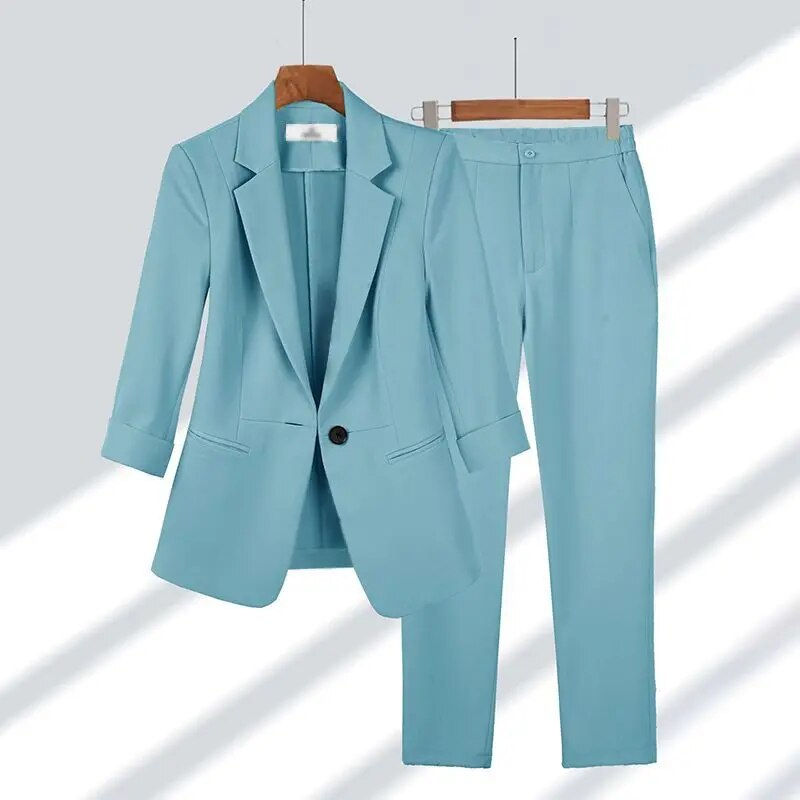 Miniature : Women's Summer Thin Fashion Suit Jacket Pants Two-piece 2023 New Casual Blazer 