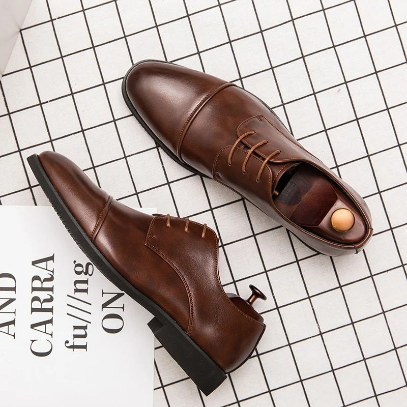 ภาพขนาดย่อ: Classic Italian Style Mens Derby Formal Shoes Career Office Leather Shoes Point