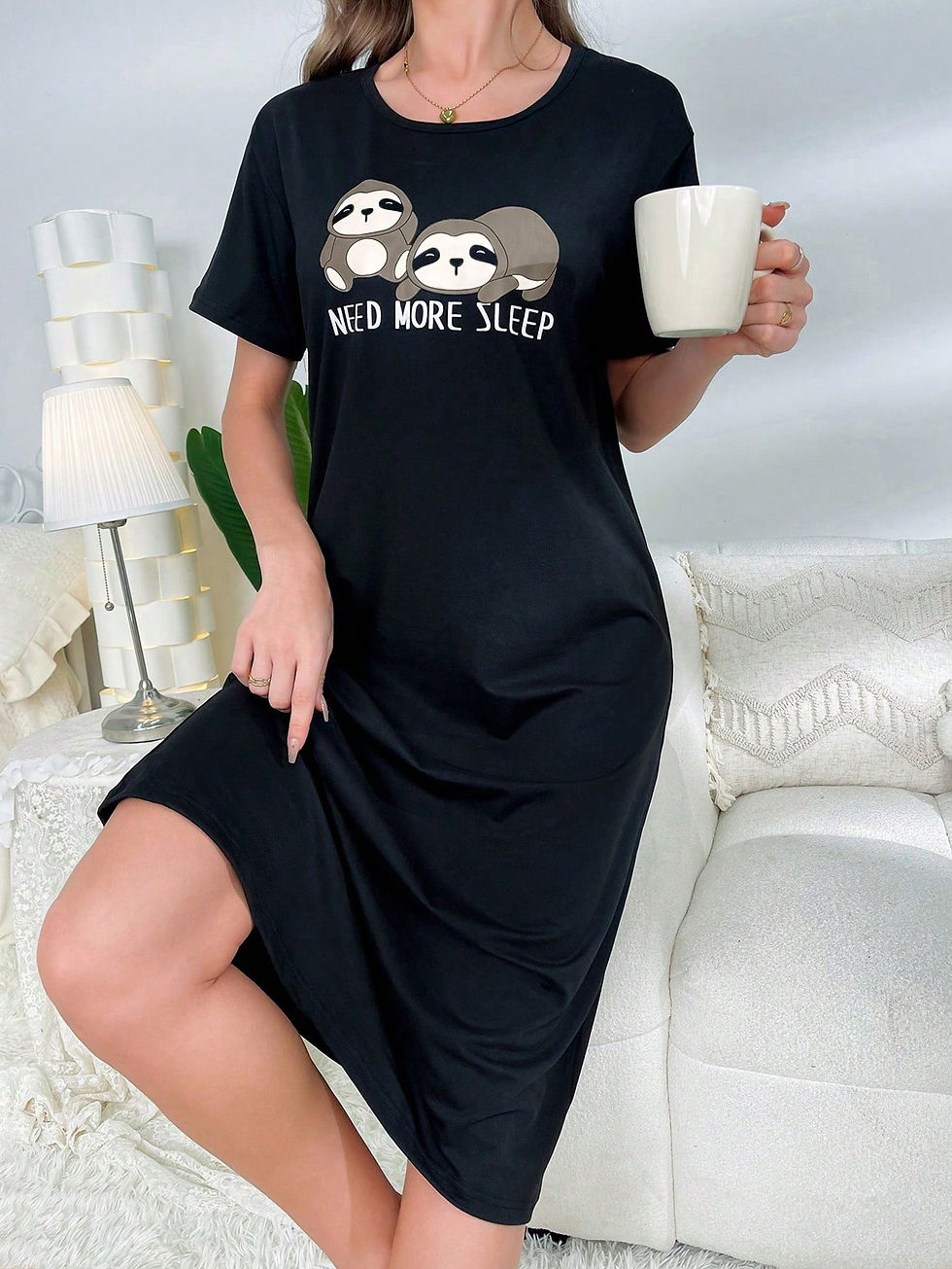Thumbnail: Cartoon Animal Print Short Sleeve Pajama Night Dress