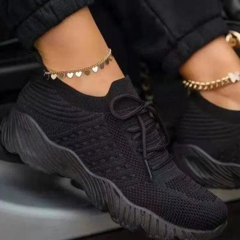 Thumbnail: Mesh Breathable Women Casual Sneakers Lace-up Vulcanized Shoes Ladies Platform