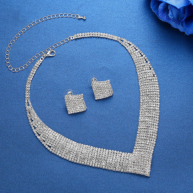サムネイル： Luxury Crystal Bridal Wedding Jewelry Sets African Beads Silver Color Rhineston